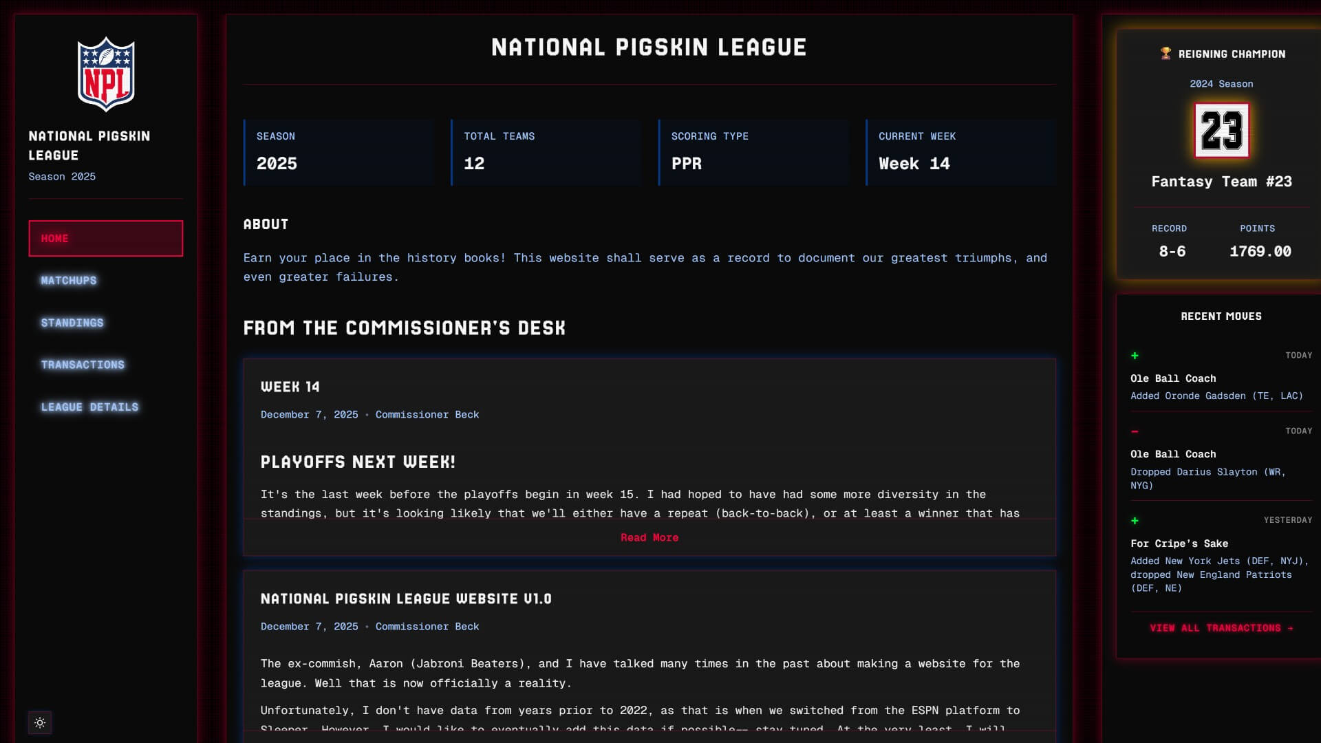 NPL Fantasy Football App
